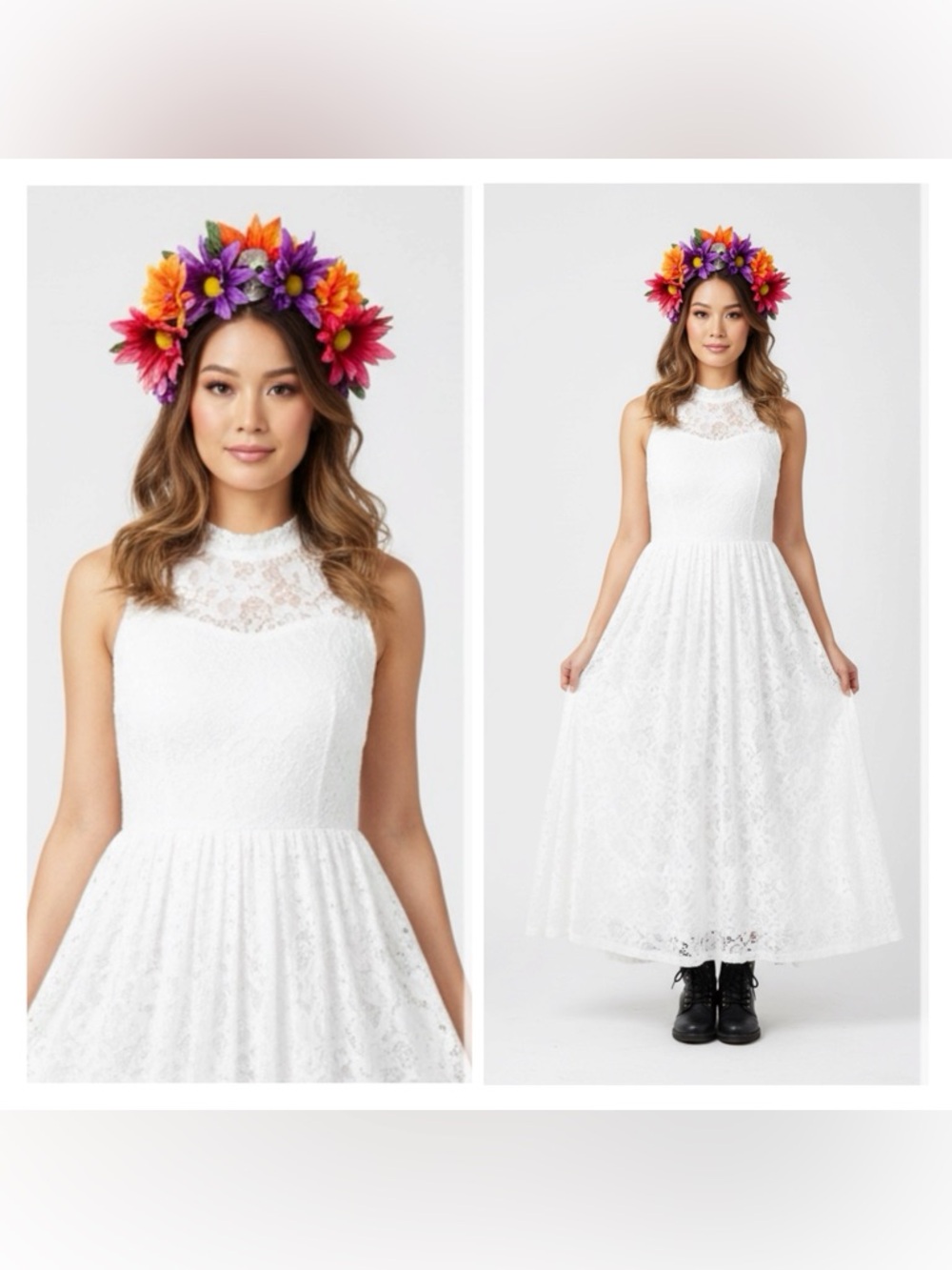 Bridal Till Death Do Us Part Flower Crown Handmade Skull Flower Crown - Picture 5 of 9